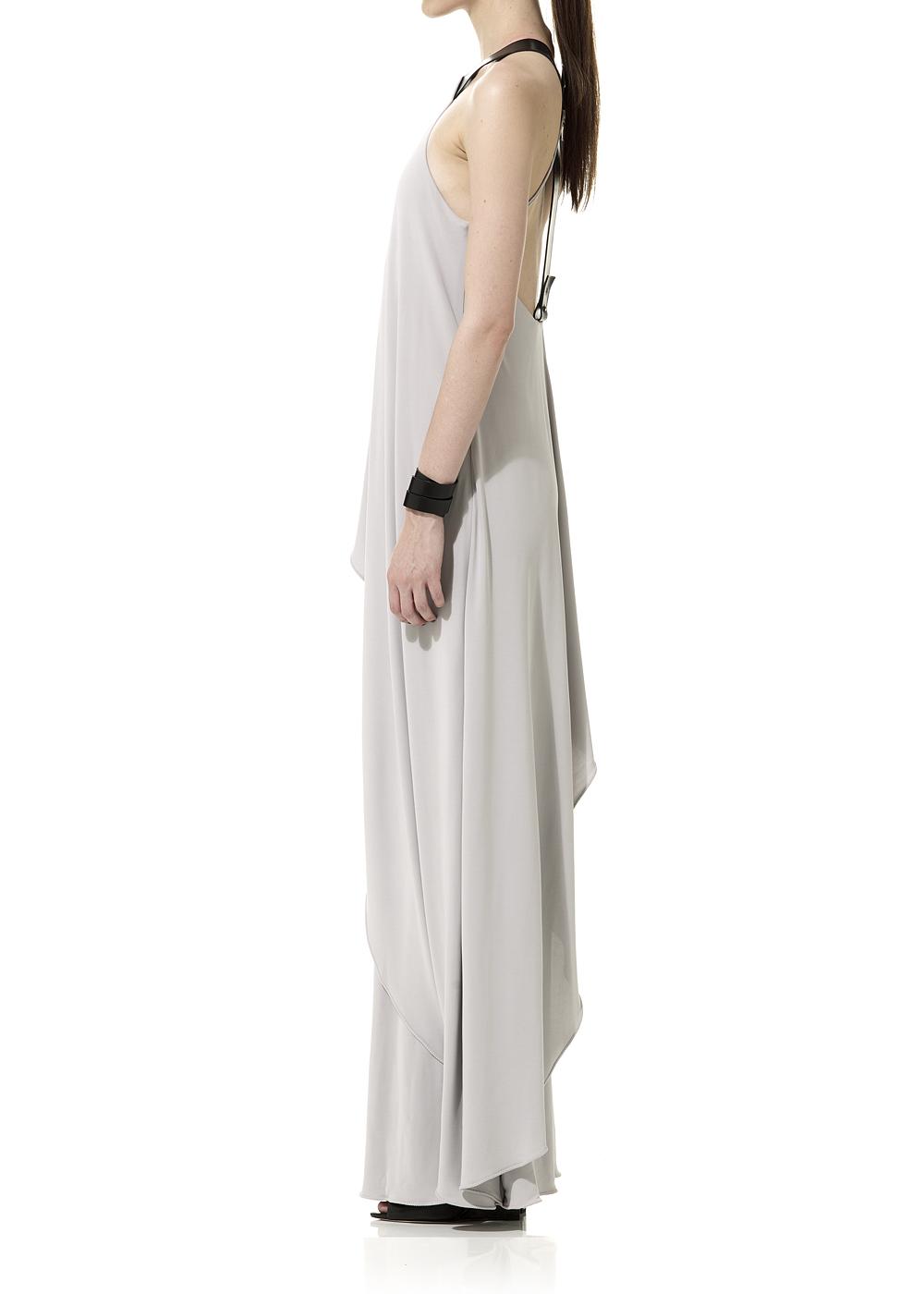 Matte Jersey Leather Strap Front Drape Dress FashionBridesMaids